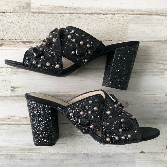 Jessica Simpson Rizell Black Chunky Glitter/Shimmer Slides Block Heel Size 8 - Picture 6 of 9